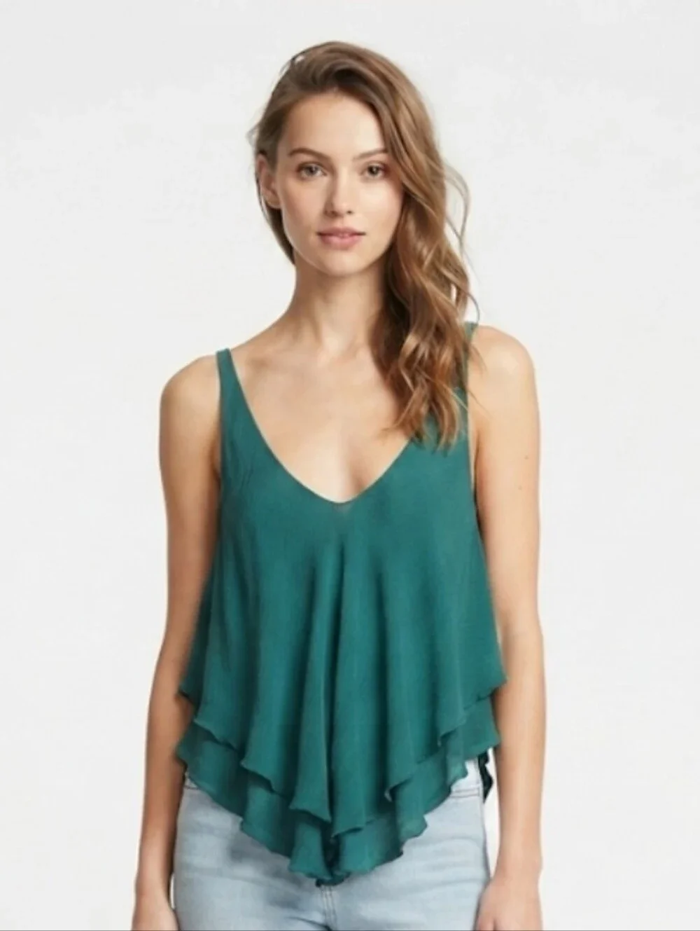 Free People Teal Layered V-Neck Camisole Size S